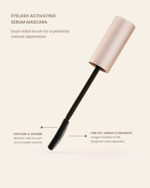 Lenoites Eyelash Activating Serum Mascara Black with dual-sided brush for curl, lift, length, and volume.