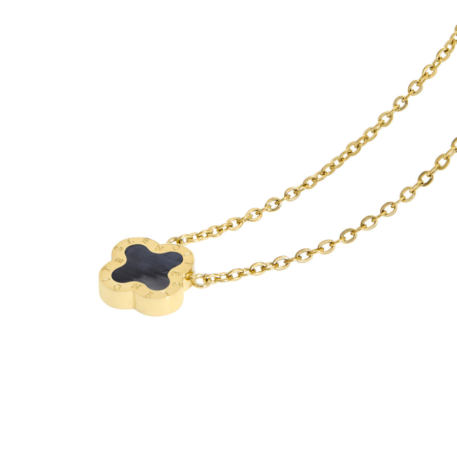 Four-Leaf Clover Necklace Mini, Gold & Mother of Pearl Grey