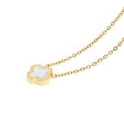 Four-Leaf Clover Necklace Mini, Gold & Mother of Pearl White