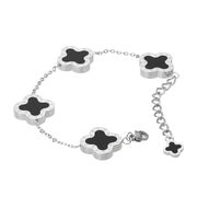 Four-Leaf Clover Bracelet, Silver & Black
