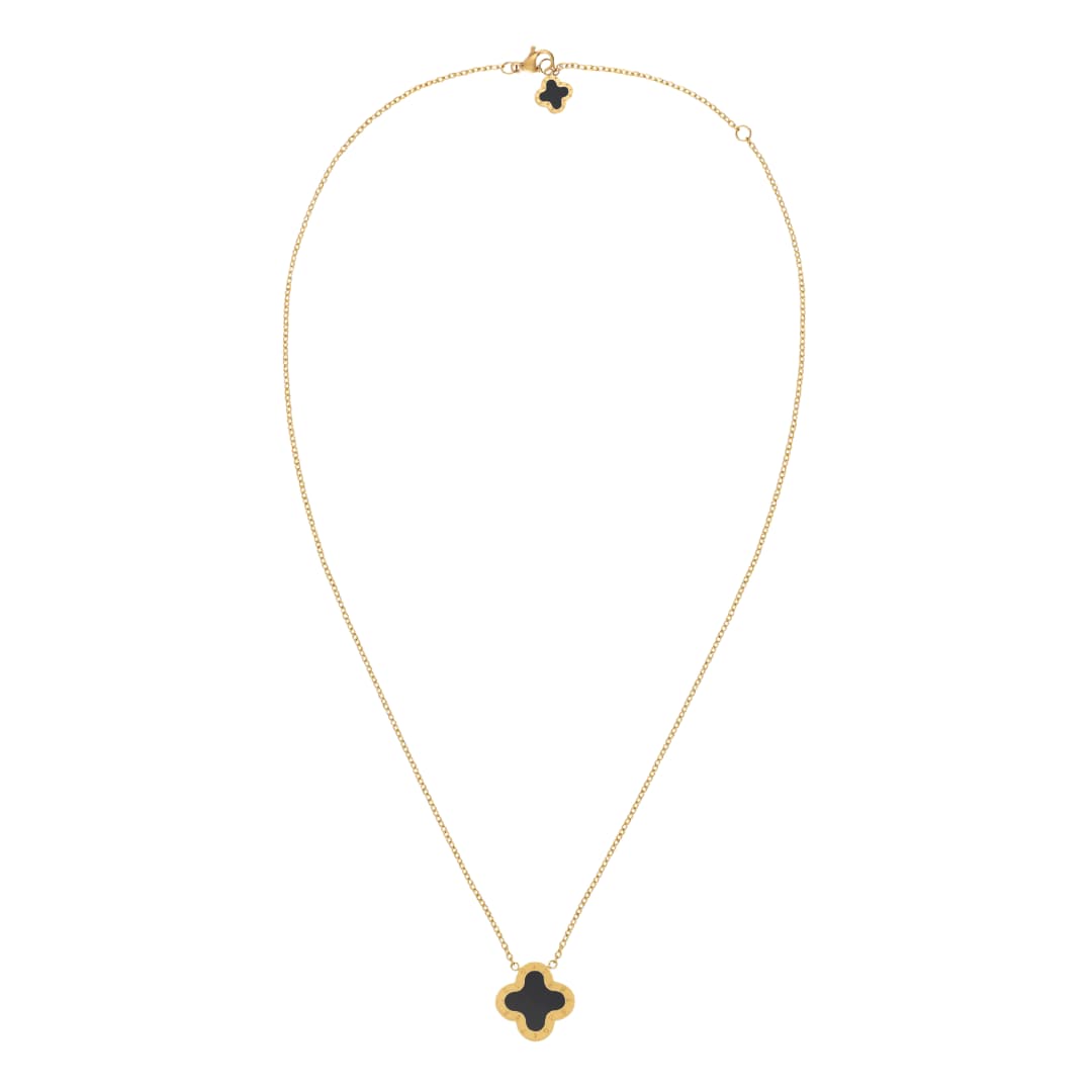 Four-Leaf Clover Necklace, Gold & Black