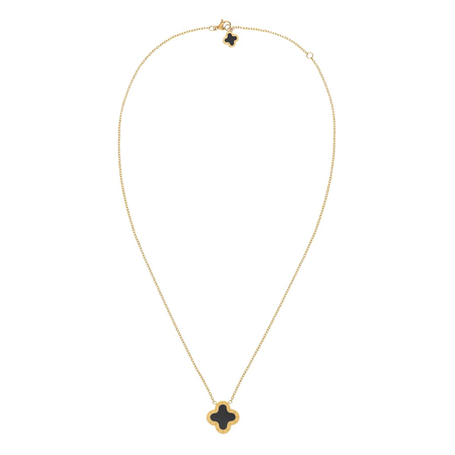 Four-Leaf Clover Necklace, Gold & Black