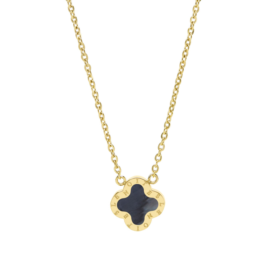 Four Leaf Clover Necklace Mini, Gold & Grey Mother of Pearl