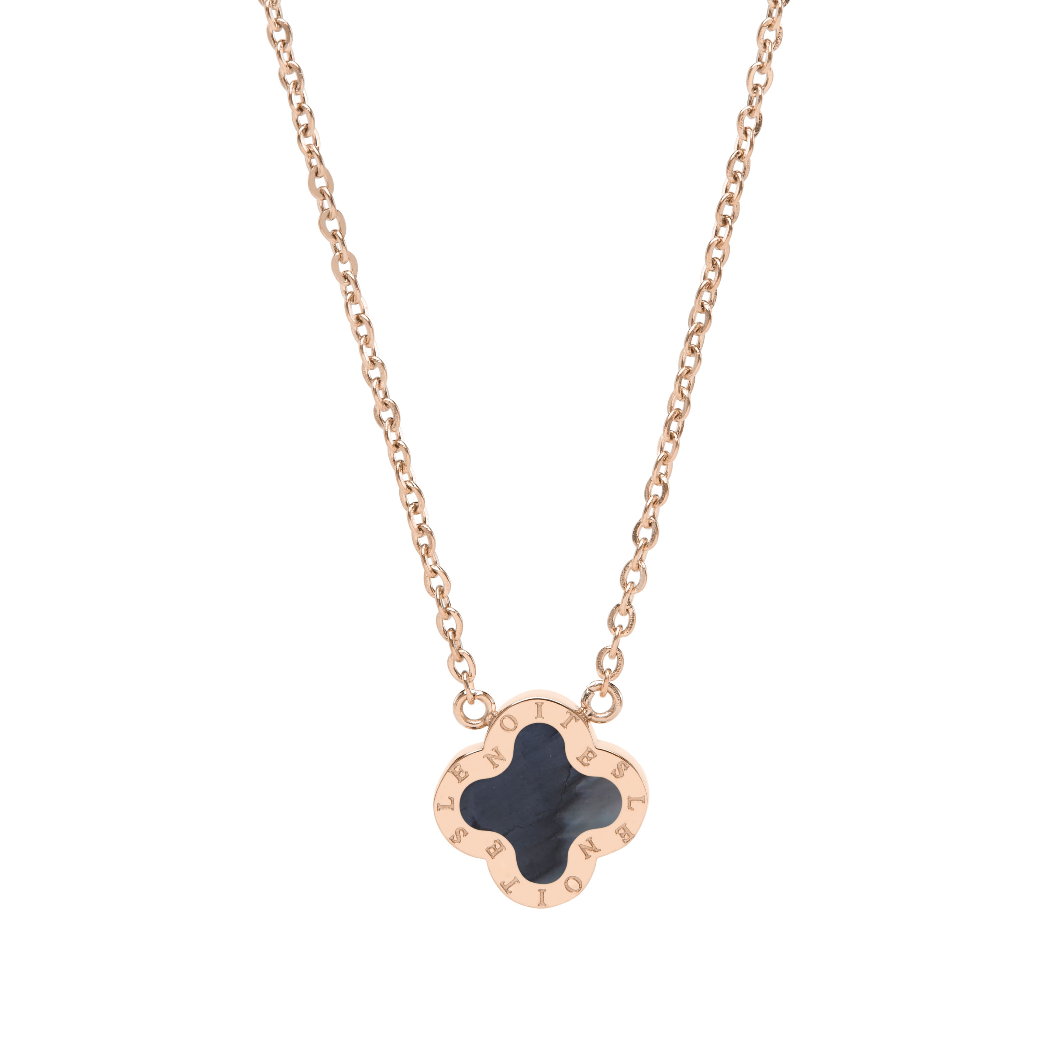 Four-Leaf Clover Necklace Mini, Rose Gold & Mother of Pearl Grey