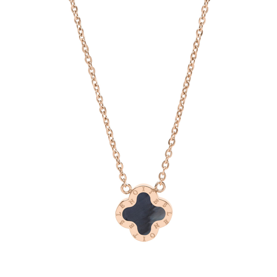 Four-Leaf Clover Necklace Mini, Rose Gold & Grey Mother of Pearl