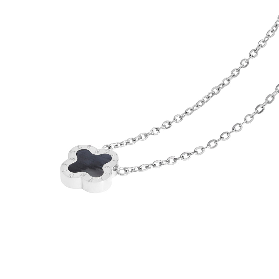 Four Leaf Clover Necklace Mini, Silver & Grey Mother of Pearl