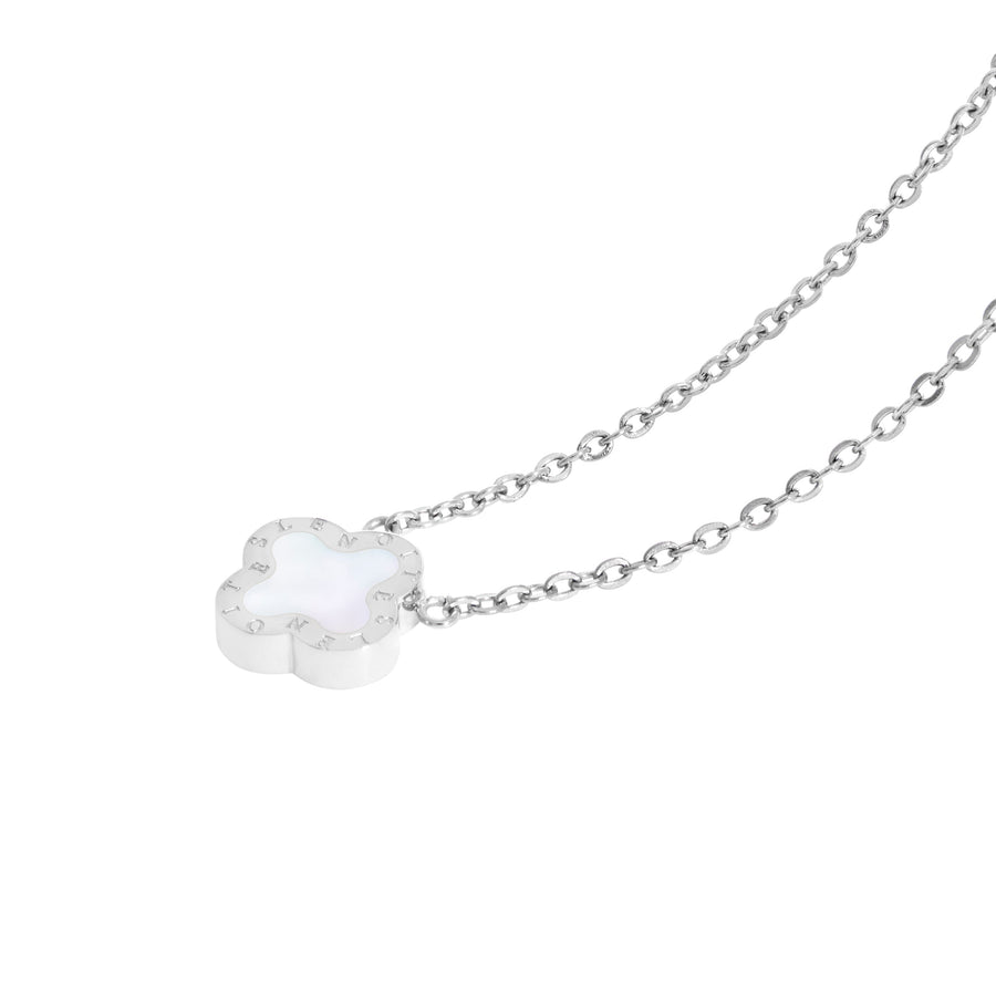 Four Leaf Clover Necklace Mini, Silver & White Mother of Pearl