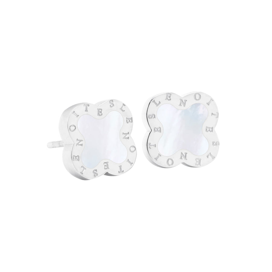 Four-Leaf Clover Earrings Mini, Silver & Mother of Pearl White