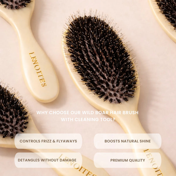 Wild Boar Hair Brush with Cleaning Tool