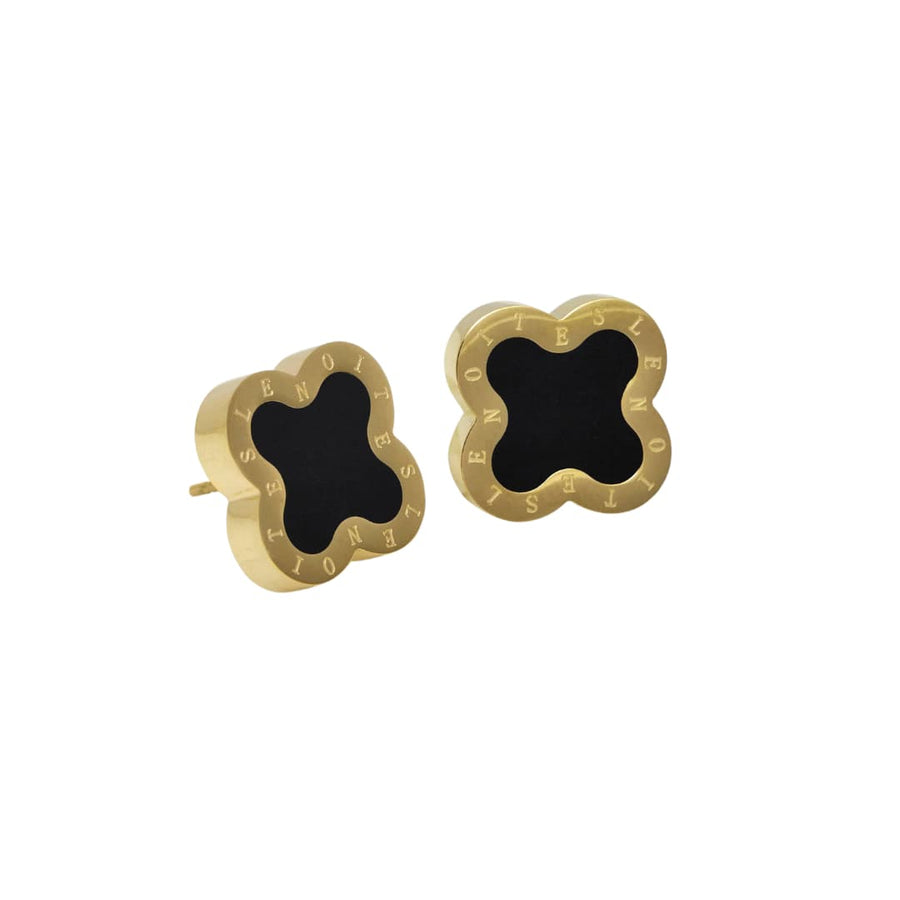 Four-Leaf Clover Earrings, Gold & Black