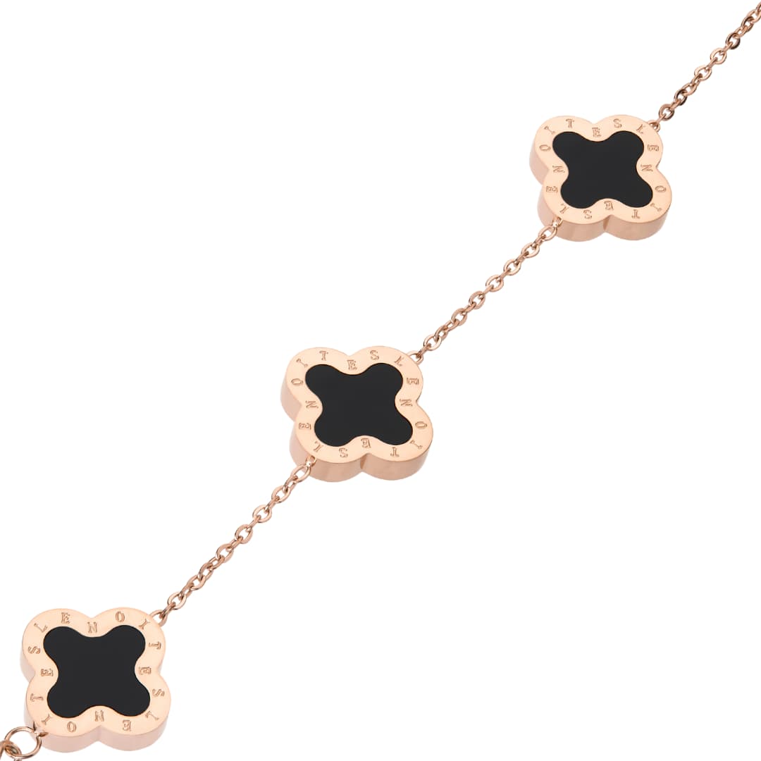 Four-Leaf Clover Bracelet, Rose Gold & Black