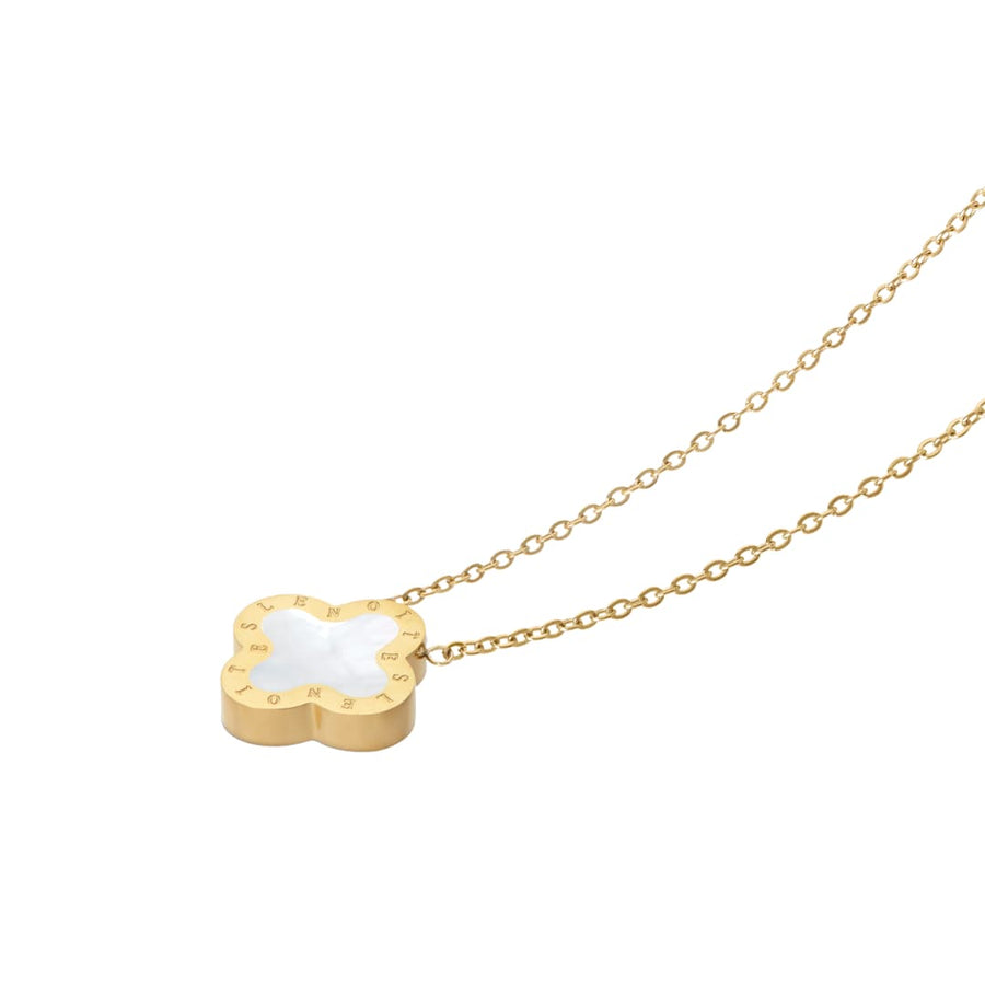 White Mother of Pearl Clover Necklace gold