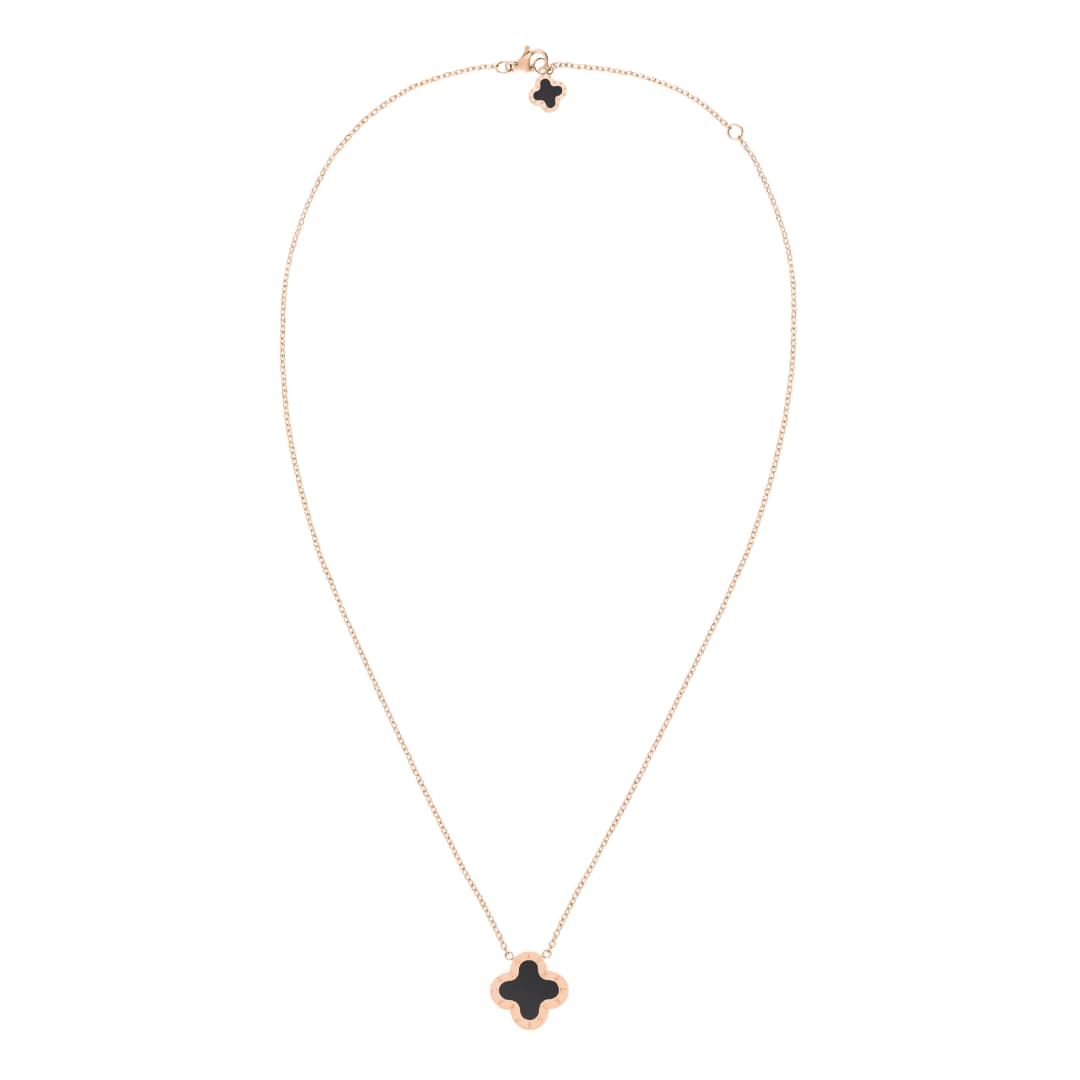 Four-Leaf Clover Necklace, Rose Gold & Black