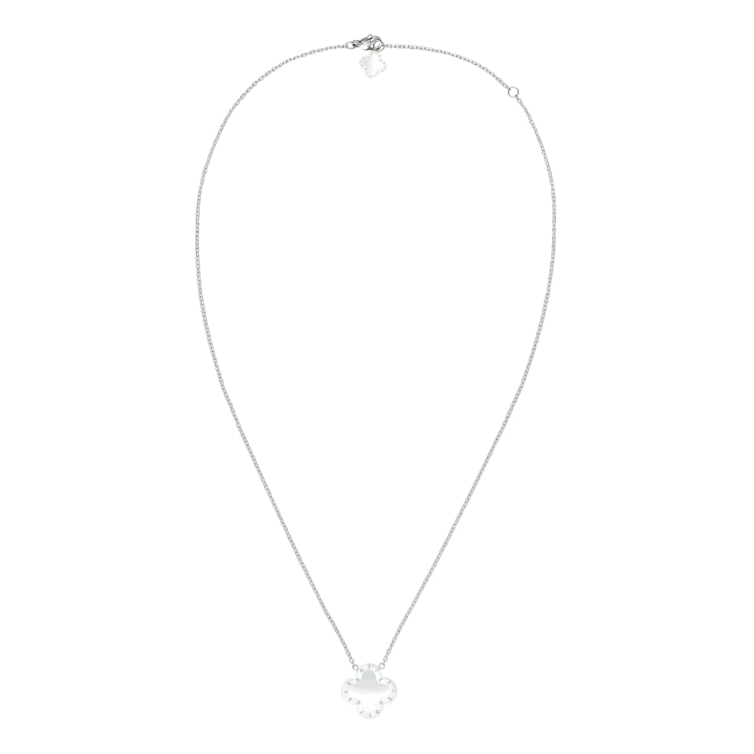 Four-Leaf Clover Necklace, Silver & Mother of Pearl