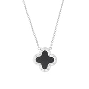 Four Leaf Clover Necklace, Silver & Black
