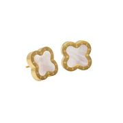 Four-Leaf Clover Earrings, Gold & Mother of Pearl